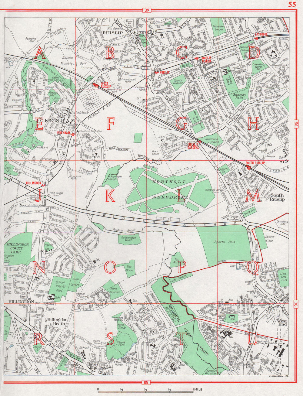 HILLINGDON. Ruislip Hayes End Ickenham South Ruislip Northolt Aerodrome 1964 map