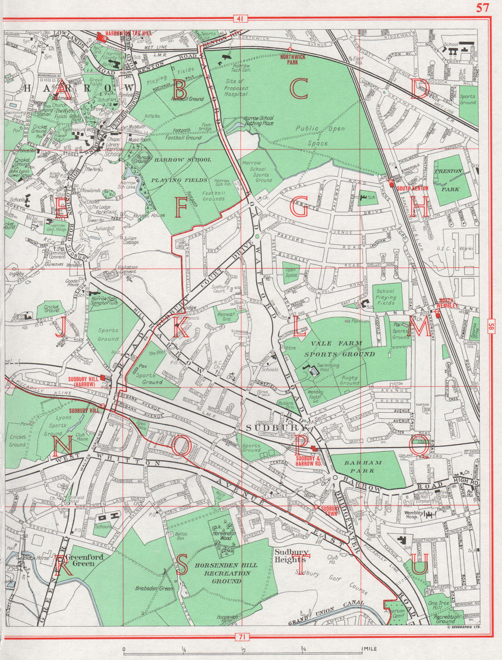 HARROW SUDBURY. Heights Greenford Green North Wembley South Kenton 1964 map