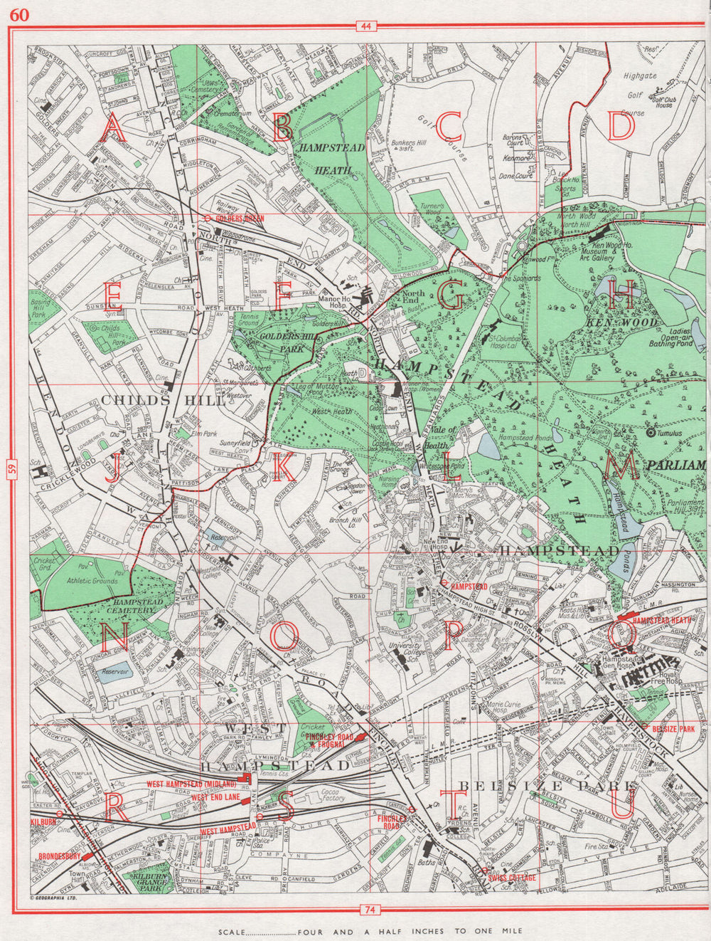 HAMPSTEAD. Childs Hill West Hampstead Belsize Park Hampstead Heath 1964 map