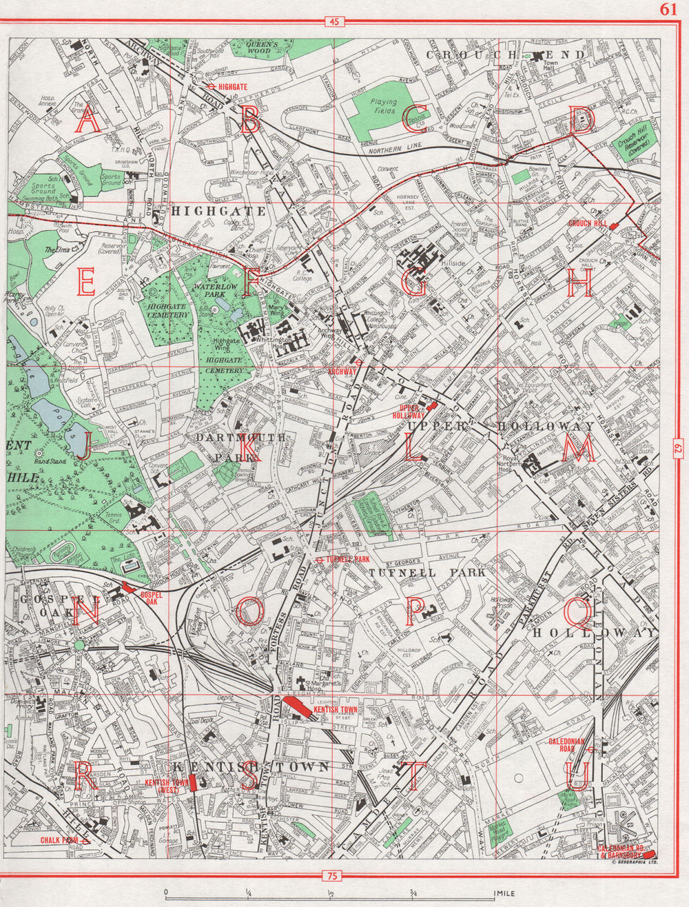 LONDON.Highgate Holloway Dartmouth/Tufnell Park Gospel Oak Kentish Town 1964 map