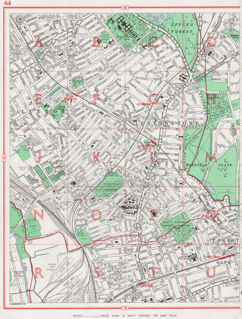 LEYTON. Leytonstone Forest Gate Wanstead Flats Maryland Epping Forest 1964 map