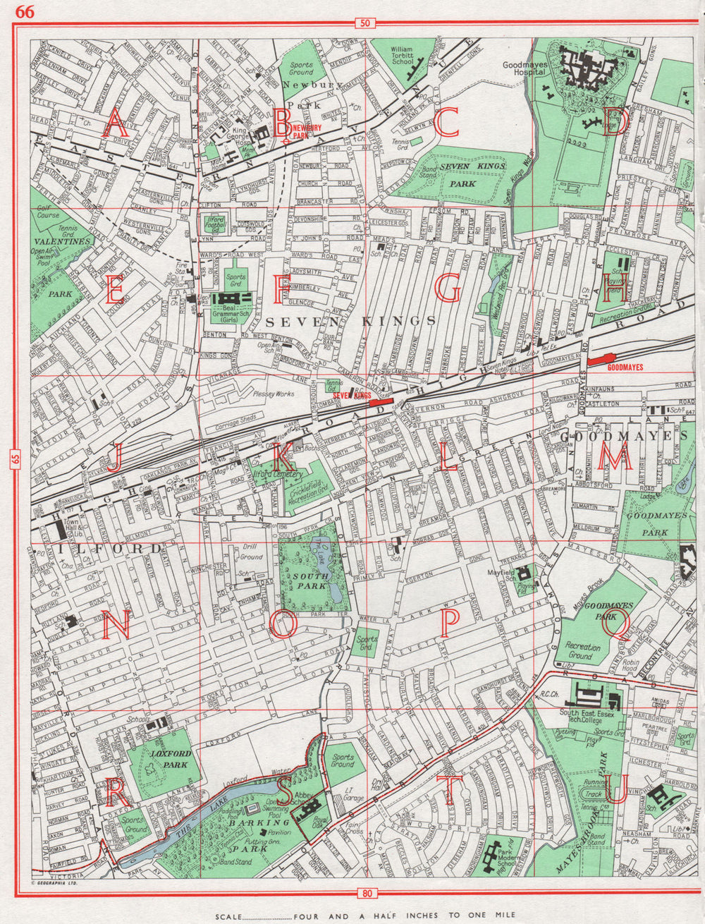ILFORD. Seven Kings Goodmayes Barking Park Newbury Park Mayesbrook Park 1964 map