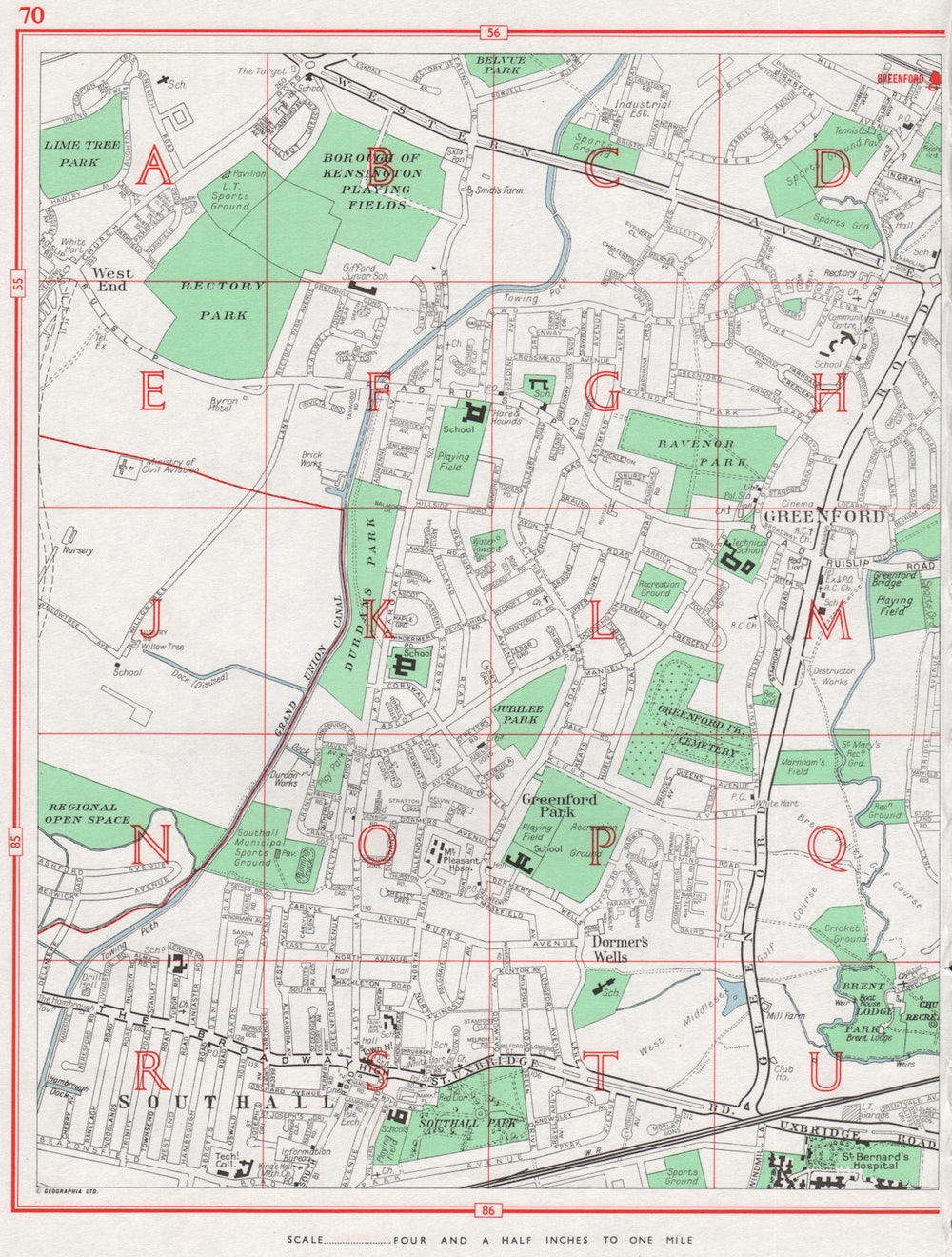 GREENFORD. Southall Greenford Park Yeading. London Borough of Ealing 1964 map