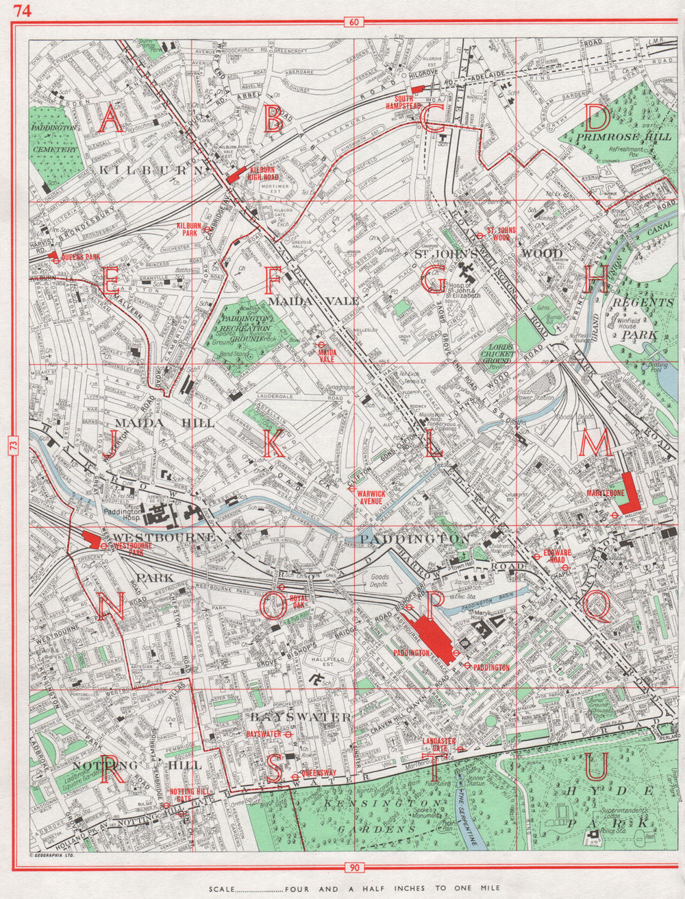 PADDINGTON.Kilburn Maida Vale/Hill St Johns Wood Bayswater Notting Hill 1964 map