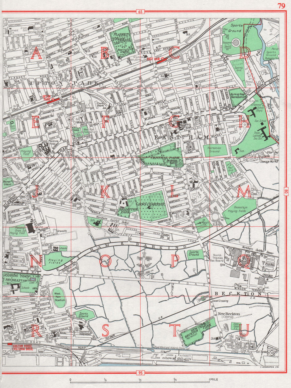 LONDON EAST-END. Upton Park East Ham Beckton 1964 old vintage map plan chart