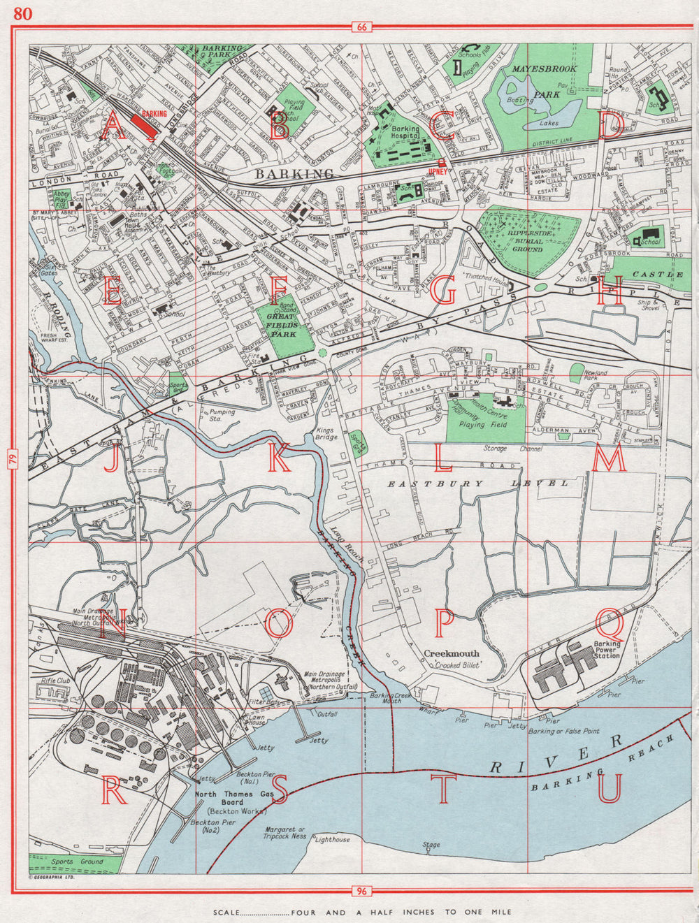 BARKING. Creekmouth Barking Reach Upney. London 1964 old vintage map chart
