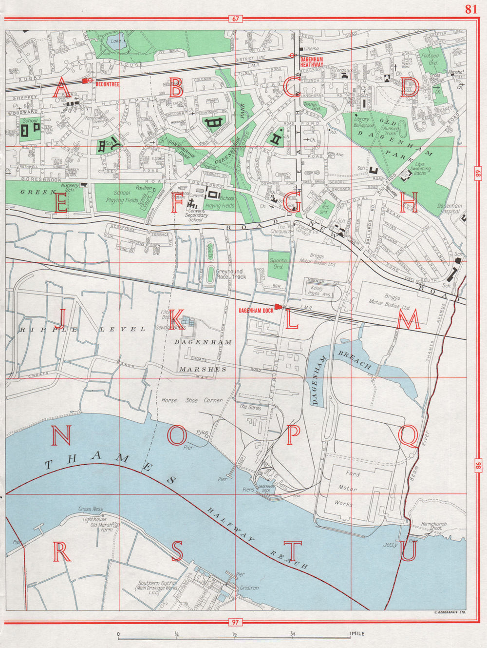 DAGENHAM. Dagenham Marshes Dock Becontree Thamesmead Halfway Reach 1964 map