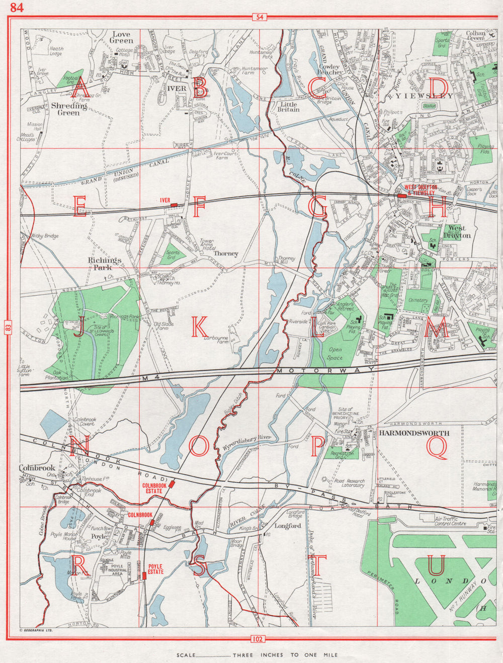 W DRAYTON YIEWSLEY.Iver Poyle Harmondsworth Colnbrook Heathrow.Pre-M25 1964 map