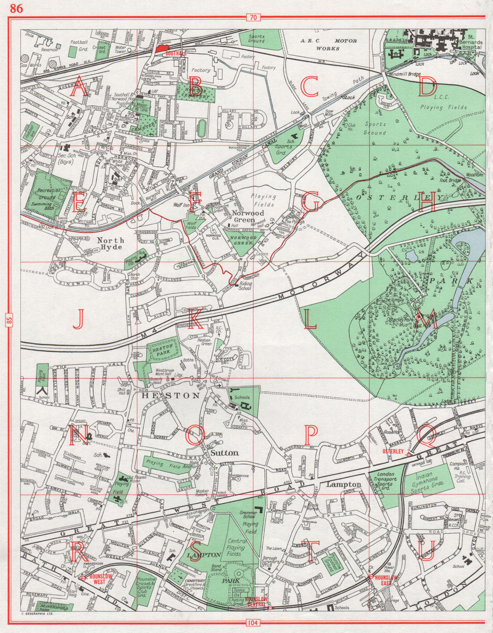 OSTERLEY. Heston Southall Hounslow North Hyde Norwood Green Lampton 1964 map