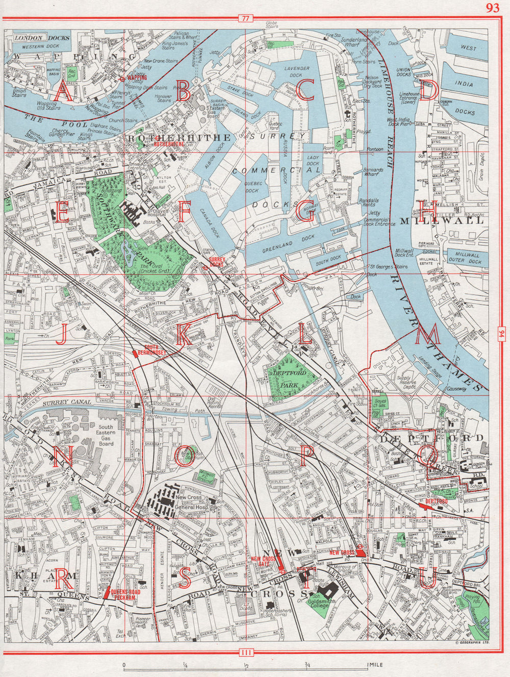 ROTHERHITHE. Millwall Deptford Peckham New Cross Surrey Canal & Docks 1964 map