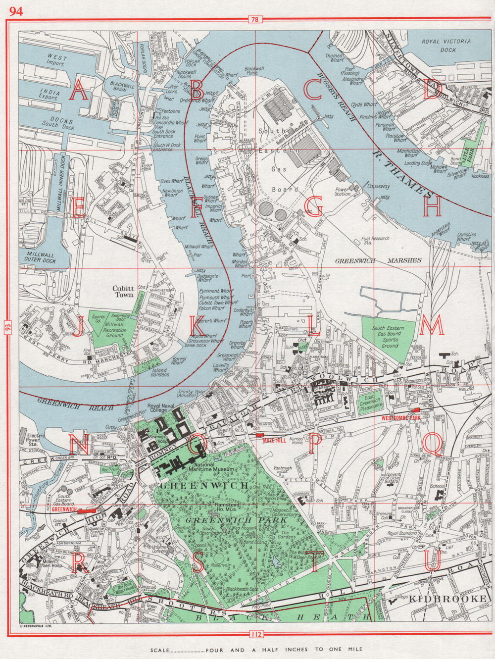 GREENWICH. West India Docks pre-Canary Wharf. Kidbrooke Cubitt Town 1964 map