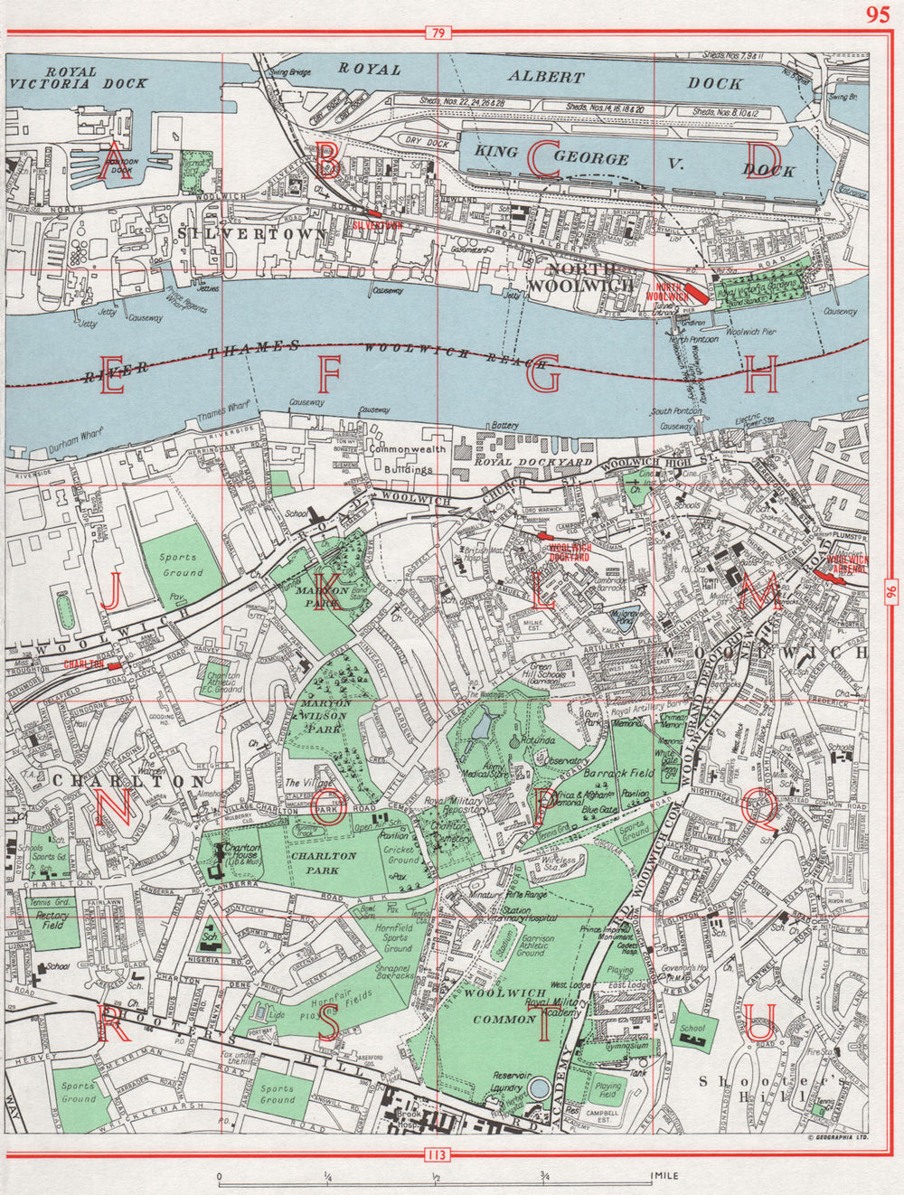 WOOLWICH. Silvertown Charlton Royal Albert/Victoria/King George V Docks 1964 map