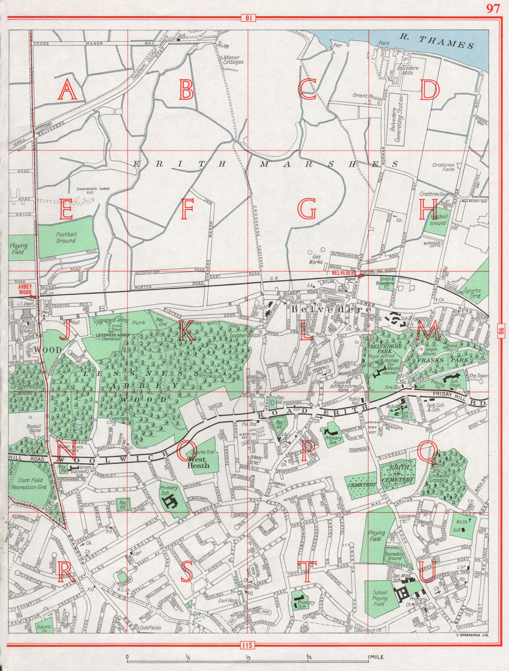 ERITH MARSHES. Belvedere Lesnes Abbey Woods West Heath. Pre-A2016 1964 old map