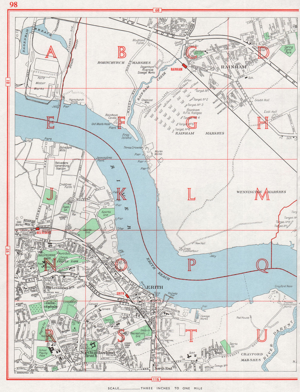 ERITH.Rainham/Hornchurch Marshes Northumberland Heath Belvedere.Pre-A13 1964 map