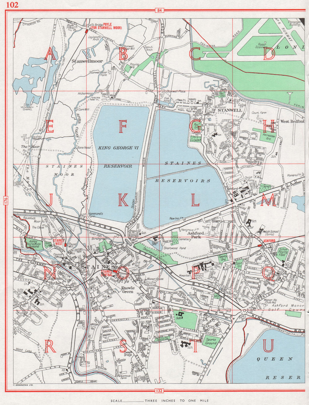 STAINES. Stanwellmoor Stanwell Ashford. Pre-M25/Wraysbury Reservoir 1964 map