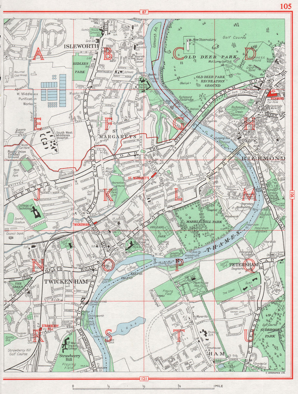 RICHMOND-UPON-THAMES. Isleworth Twickenham St. Margarets Petersham Ham 1964 map