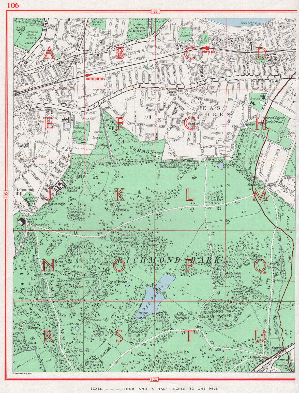 RICHMOND PARK. East Sheen North Sheen Mortlake 1964 old vintage map ...
