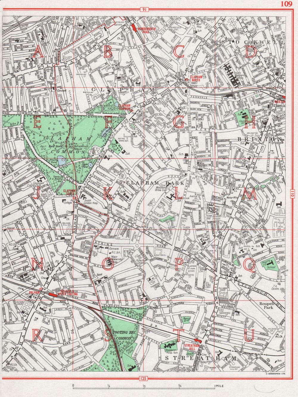 CLAPHAM COMMON. Stockwell Brixton Balham Streatham Tooting 1964 old map