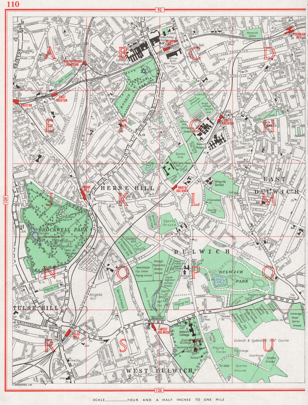 DULWICH. Herne Hill Tulse Hill Brixton Denmark Hill 1964 old vintage map chart