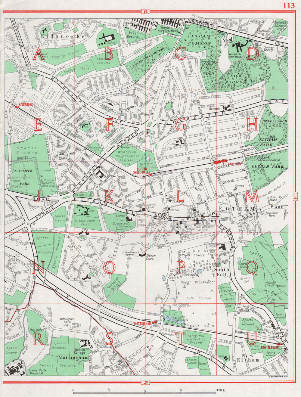 ELTHAM. South End Mottingham Kidbrooke Eltham Palace 1964 old vintage map