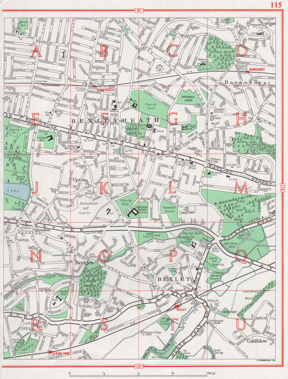 BEXLEYHEATH. Bexley Barnehurst Upton Bridgen Coldblow 1964 vintage map