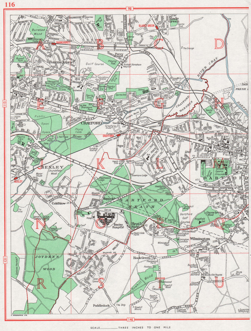 DARTFORD. Crayford Slade Green Barnehurst Bexley Wilmington. Pre bypass 1964 map