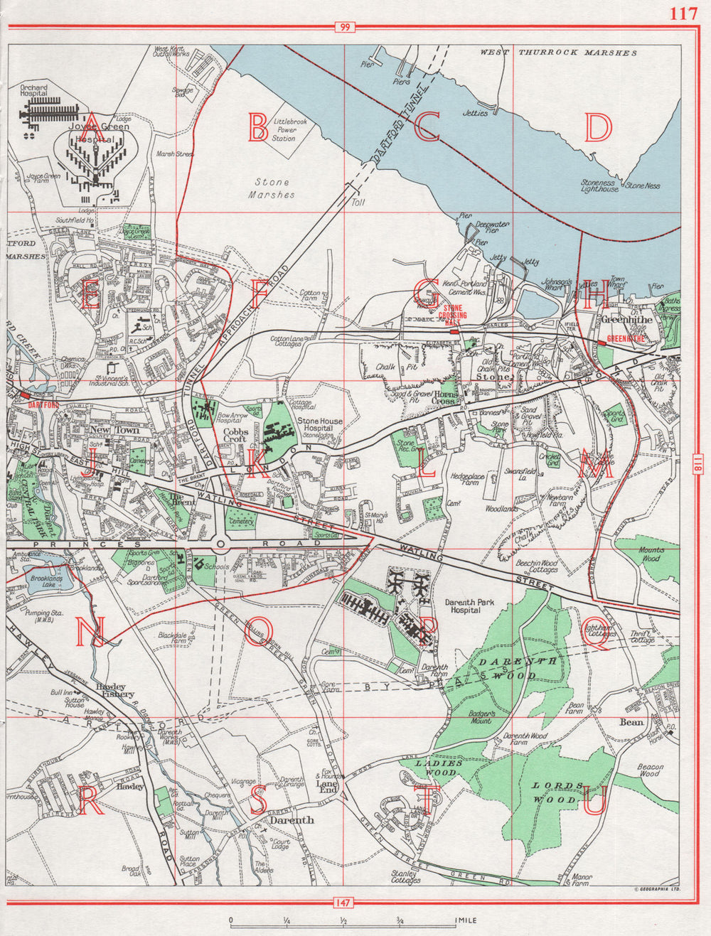 DARTFORD. Greenhithe New Town Darenth Stone Temple Hill. Pre bypass 1964 map