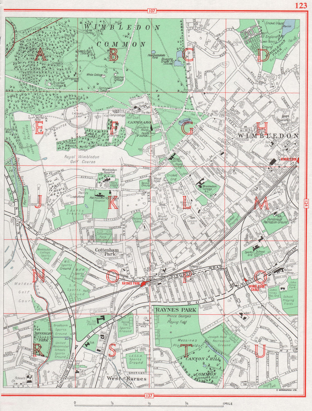 WIMBLEDON. Common Cottenham Park West Barnes Copse Hill Raynes Park 1964 map