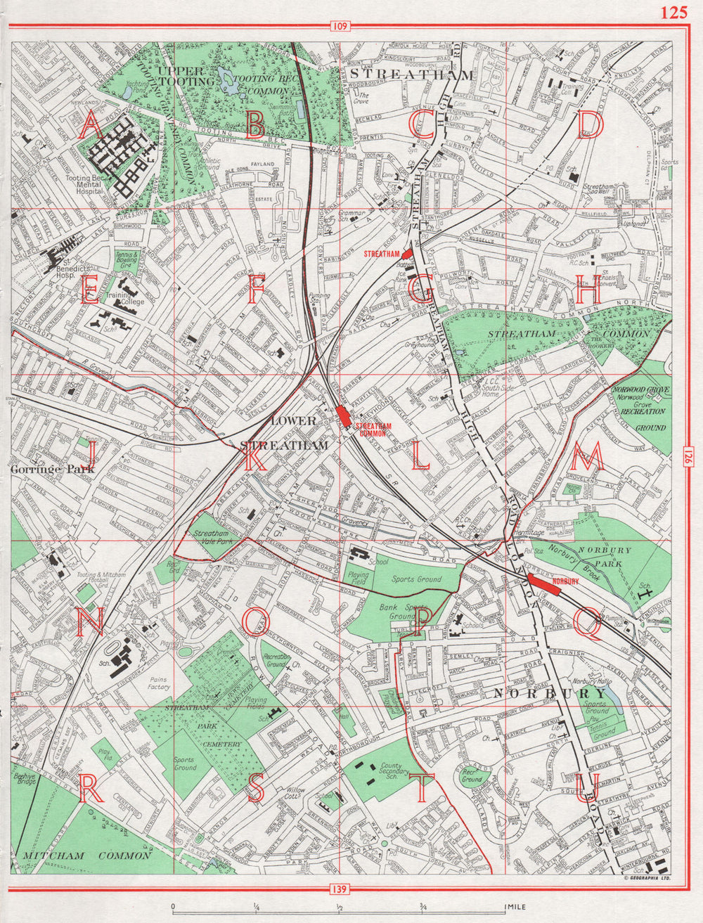 STREATHAM. Upper Tooting Mitcham Gorringe Park Lower Streatham Norbury 1964 map