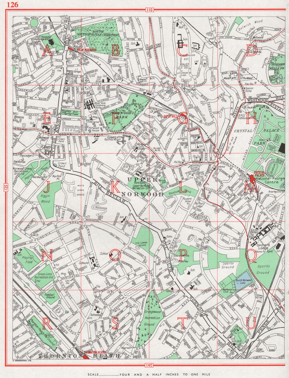 UPPER NORWOOD. Streatham Crystal Palace Thornton Heath Gipsy Hill 1964 old map