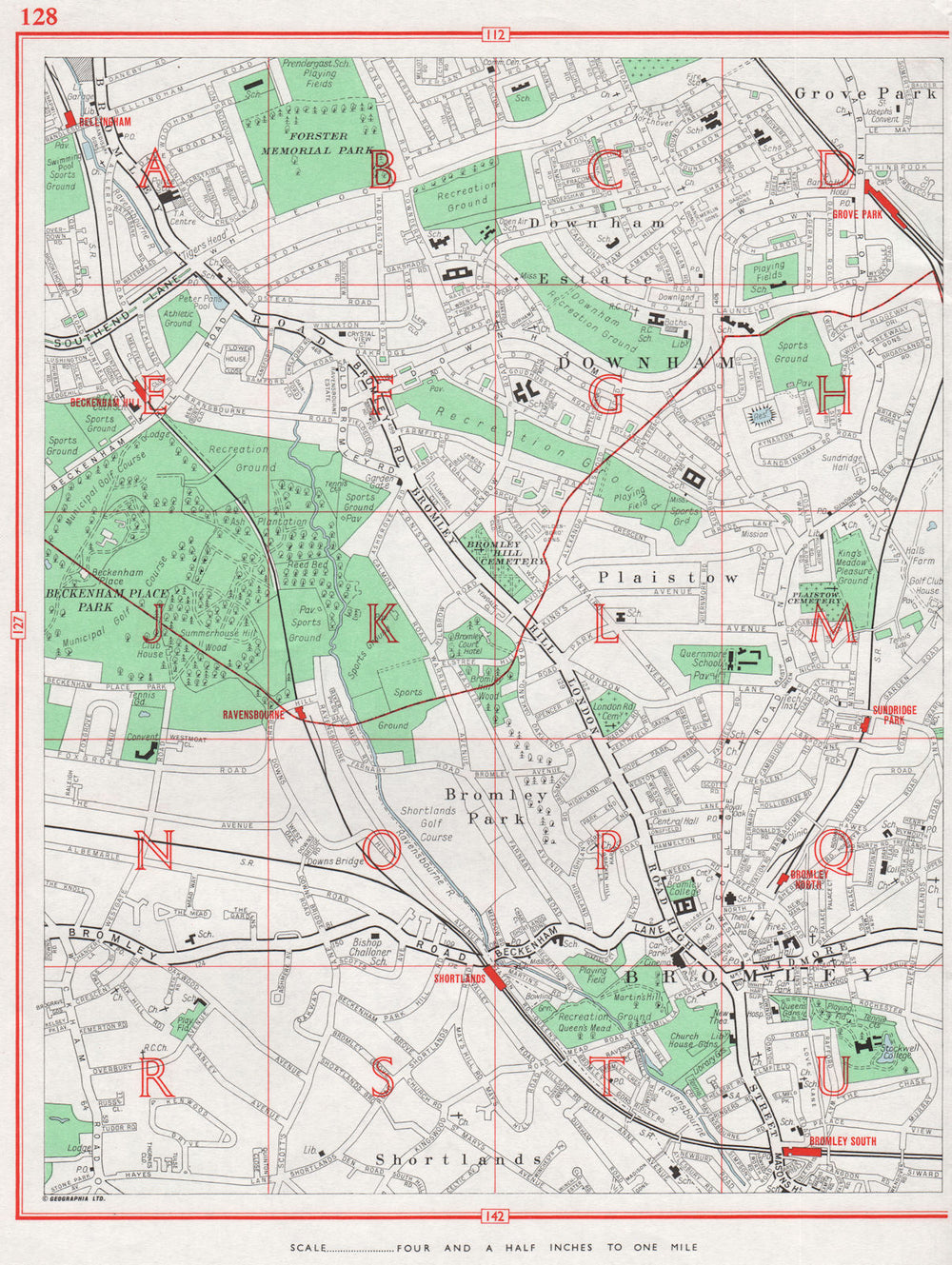 BROMLEY. Beckenham Downham Plaistow Shortlands Grove Park Plaistow 1964 map