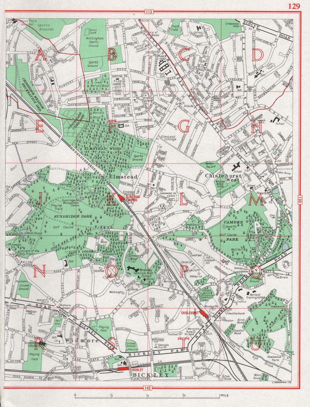 BROMLEY. Chislehurst West Elmstead Widmore Bickley Mottingham 1964 old map
