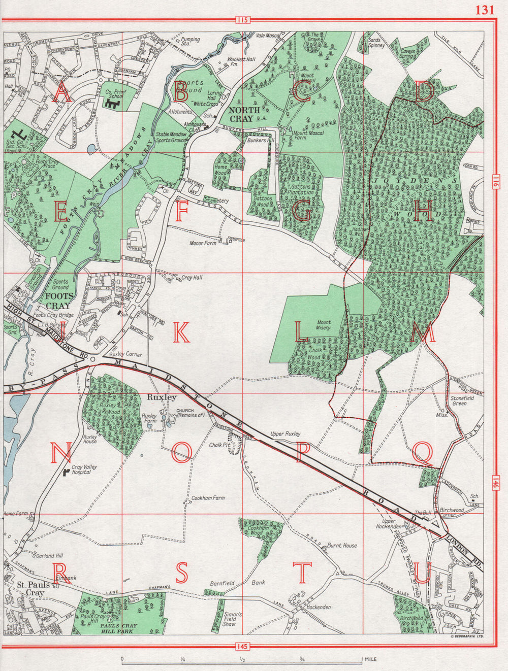 SIDCUP. Ruxley St. Pauls Cray Foots Cray Swanley. Pre-A20 1964 old vintage map