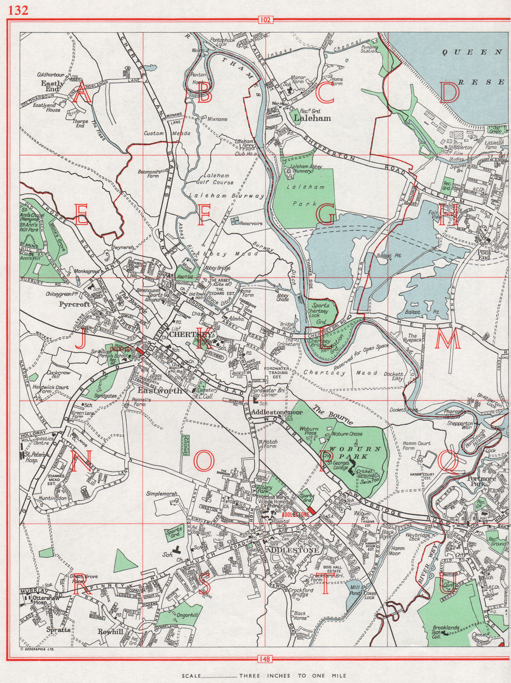 CHERTSEY.Laleham Eastworth Addlestone Weybridge Shepperton Grn.Pre-M25 1964 map