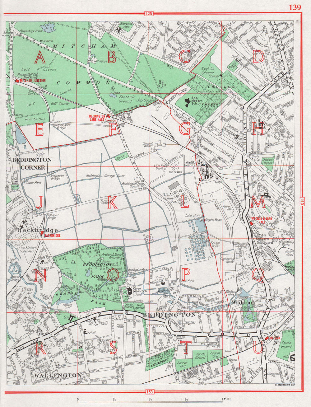 Hackbridge Map BEDDINGTON. Hackbridge Wallington Waddon Mitcham Common 1964 old ...