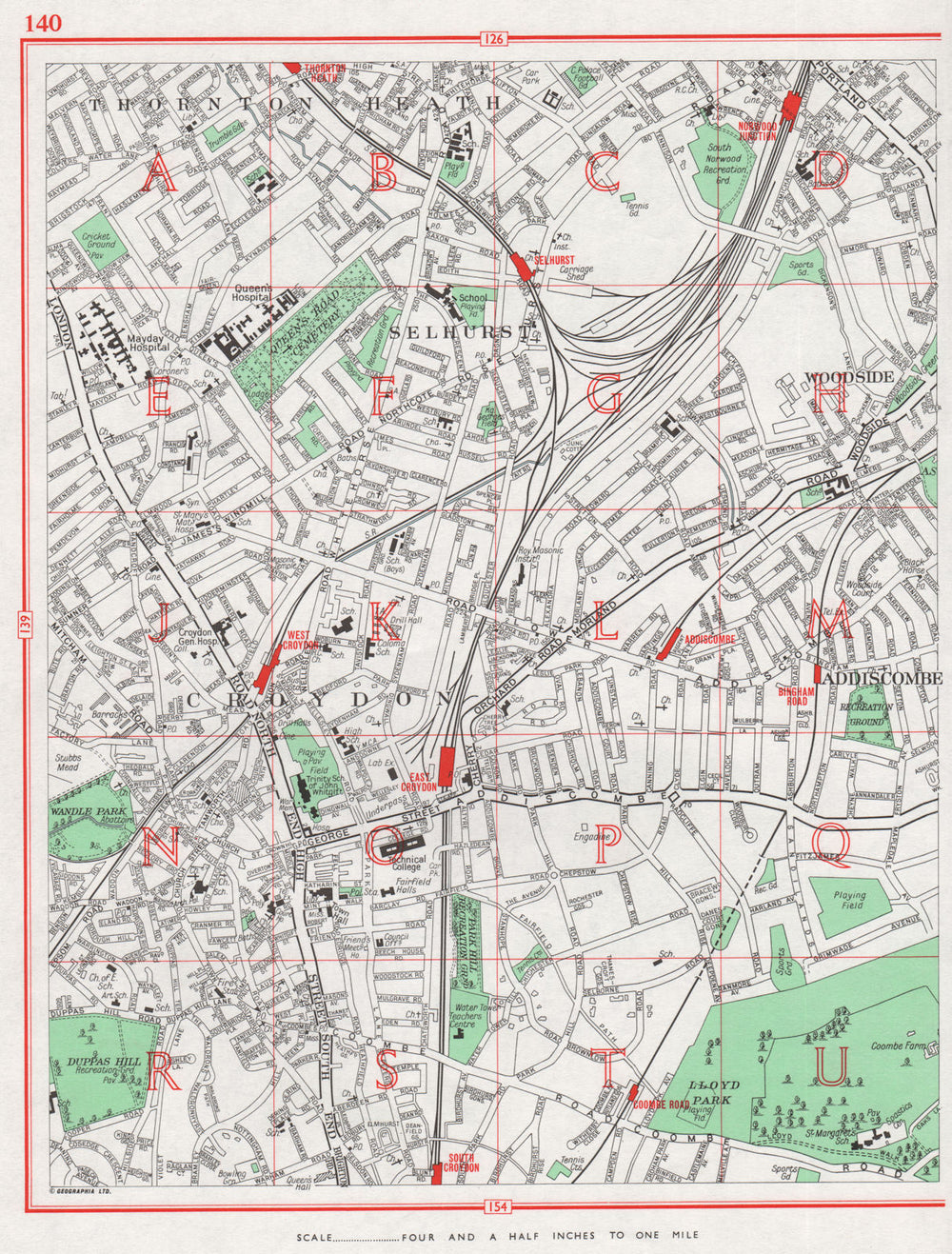 CROYDON. Thornton Heath Selhurst Woodside Addiscombe Norwood Junction 1964 map