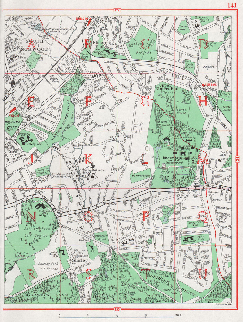 LONDON. South Norwood Shirley Spring Park Monks Orchard Elmers End 1964 map