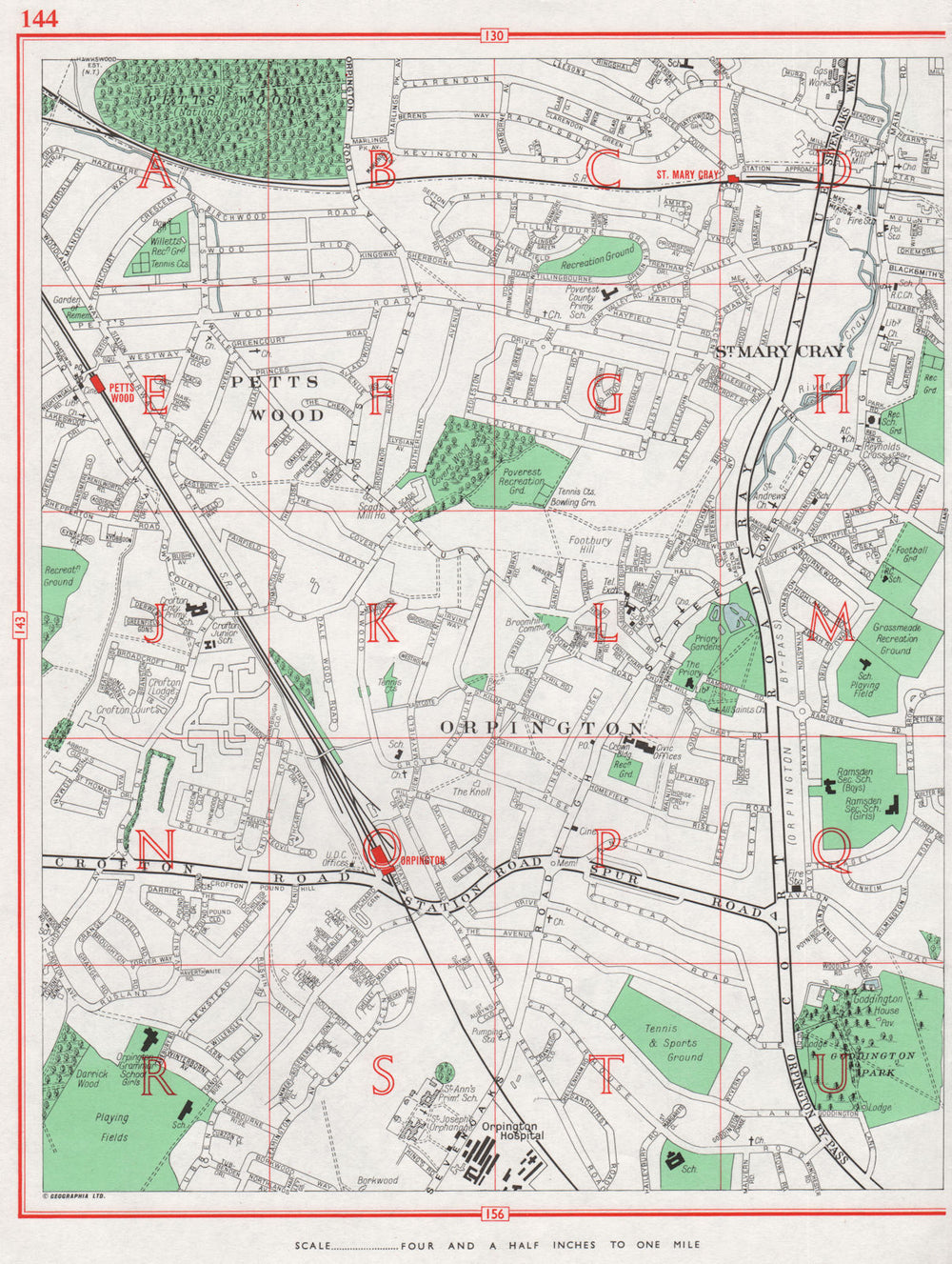 ORPINGTON. Petts Wood St. Mary Cray Poverest Broom Hill 1964 old vintage map