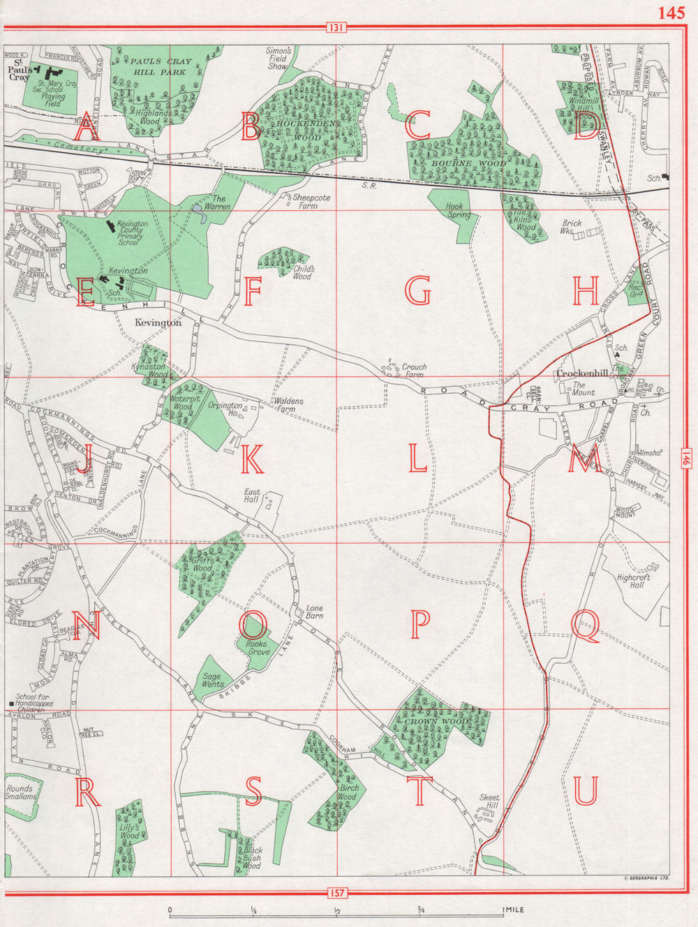 KENT. St. Paul's Cray Crockenhill Orpington Swanley Ramsden pre-A20/M25 1964 map