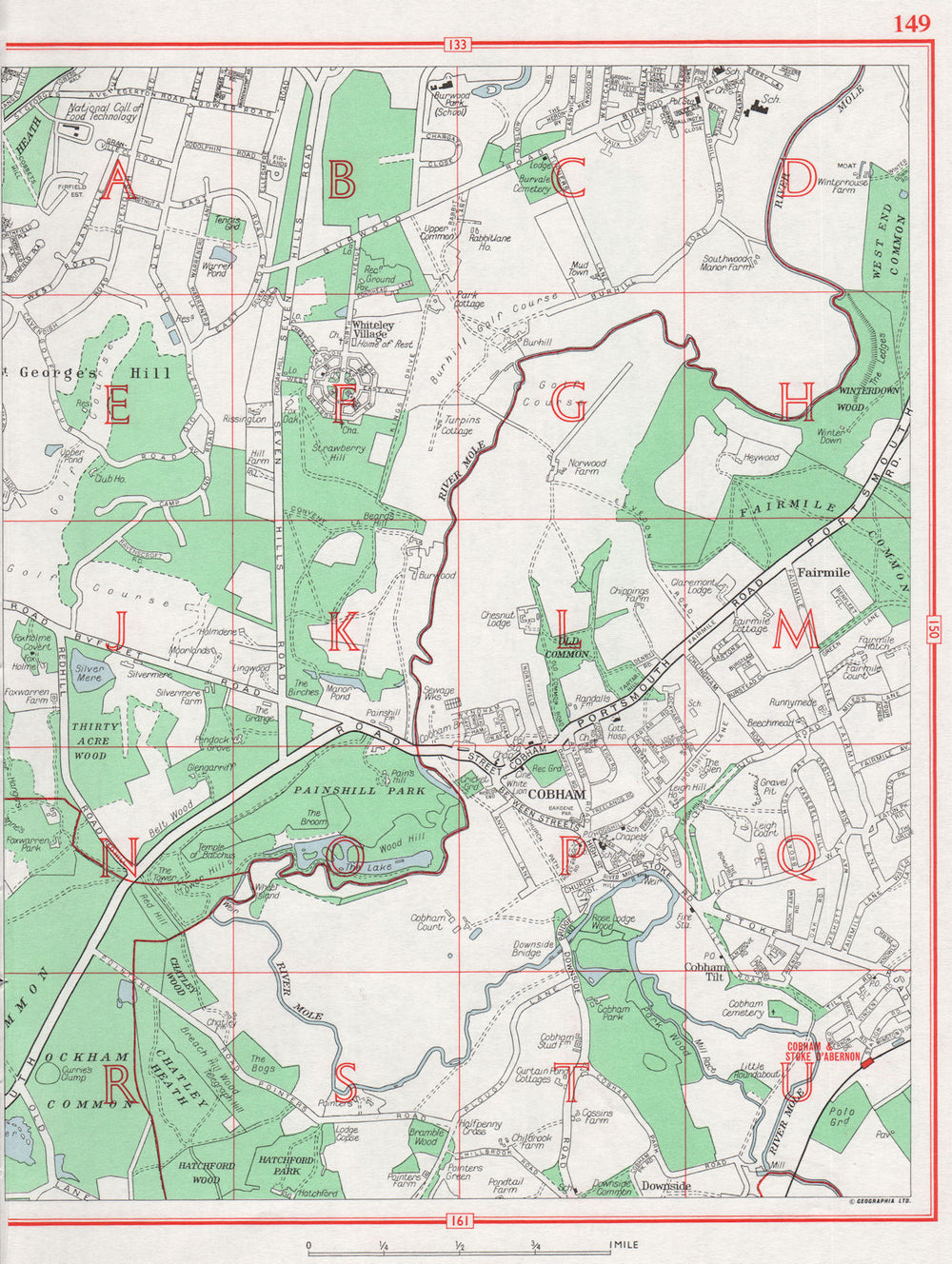 COBHAM.St George's Hill Fairmile Whiteley Village.Pre-A3 Pre-M25.Surrey 1964 map