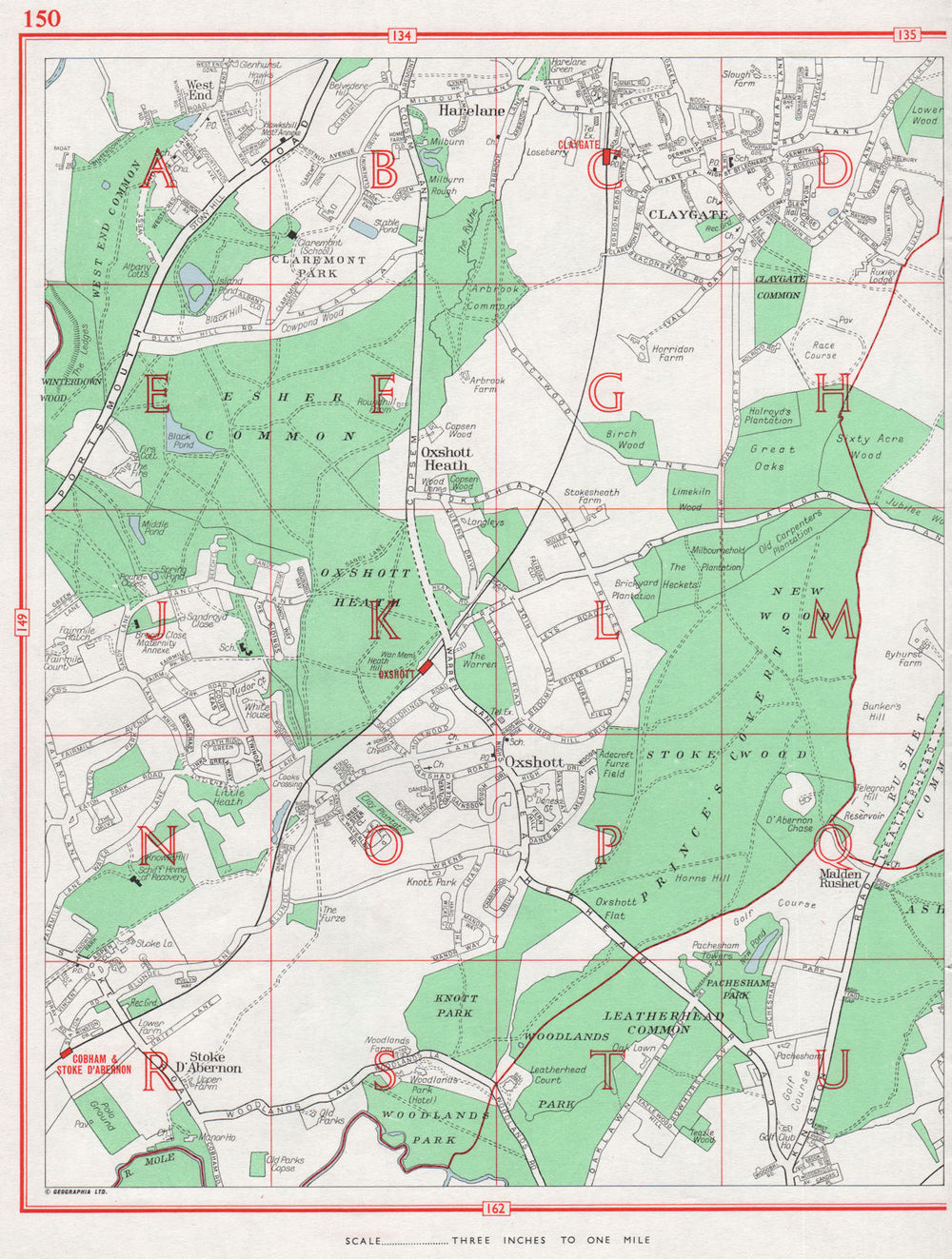 OXSHOTT. Harelane Claygate Esher Stoke d'Abernon. Pre-M25. Surrey 1964 old map