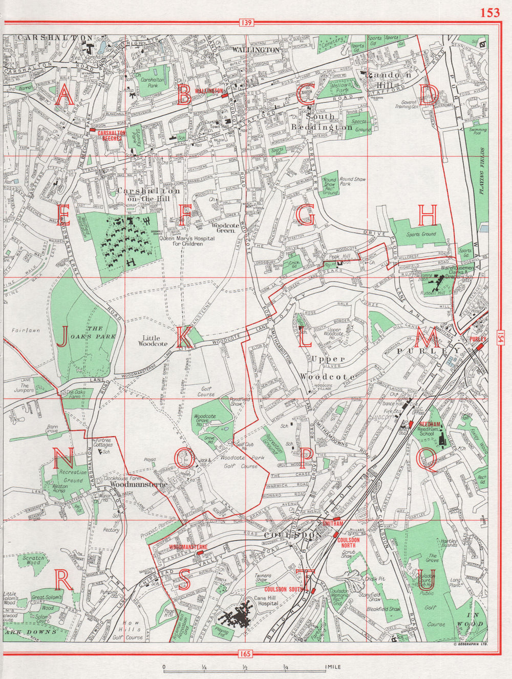 CARSHALTON.Wallington Beddington Woodcote Purley Woodmansterne Coulsdon 1964 map