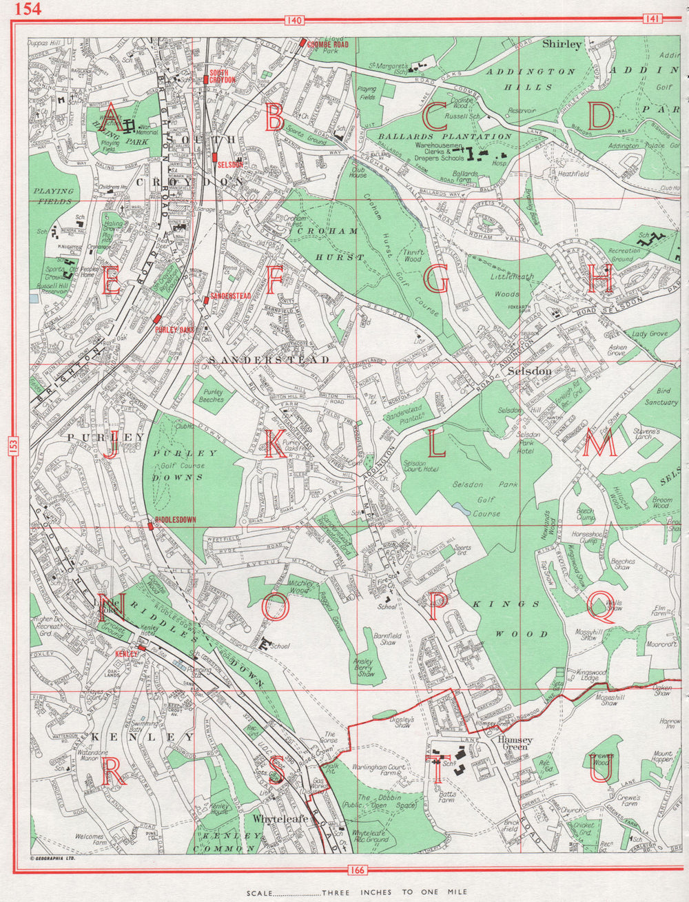PURLEY. South Croydon Sanderstead Selsdon Kenley Whyteleafe 1964 old map