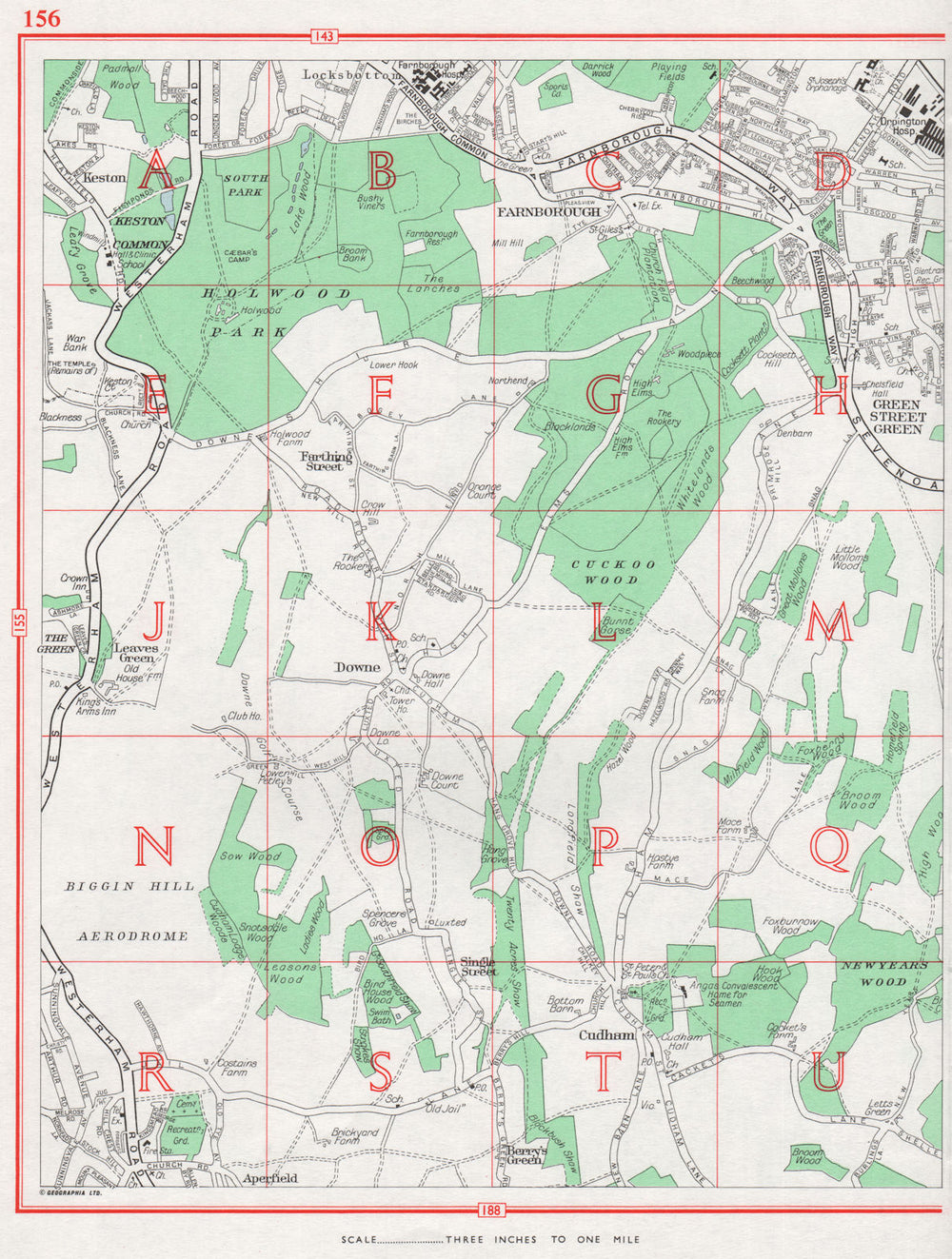 ORPINGTON. Biggin Hill Farnborough Green Street Grn Keston Downe Cudham 1964 map