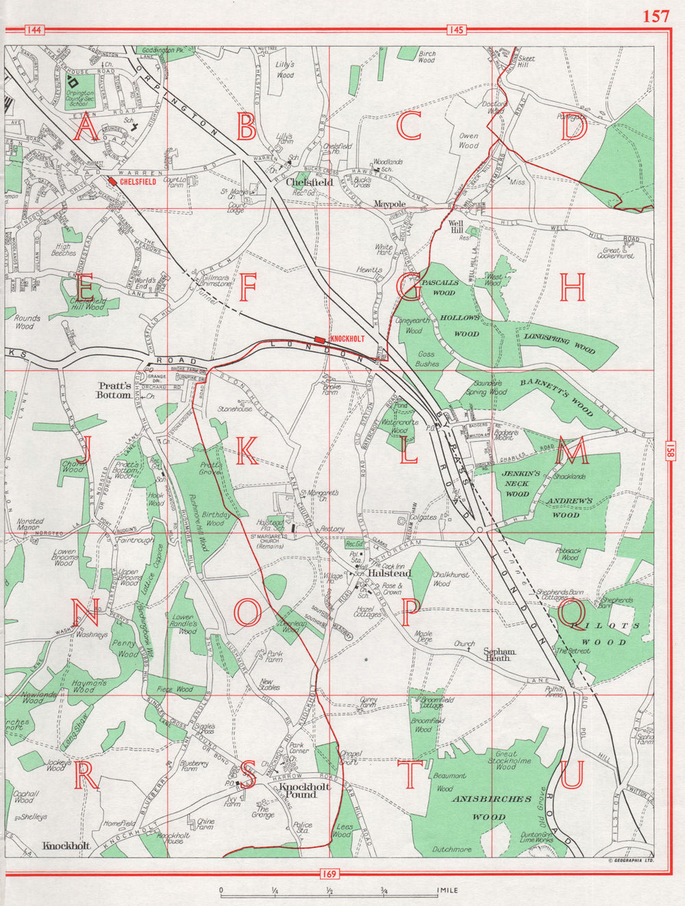ORPINGTON. Chelsfield Pratt's Bottom Halstead Knockholt Pound. Pre-M25 1964 map