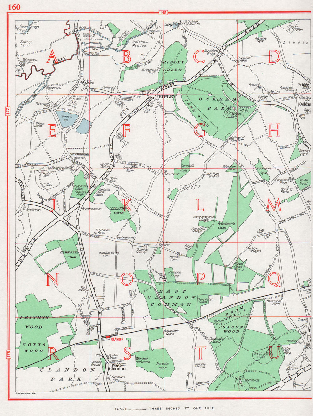 SURREY. Ripley West Clandon Burntcommon Send Marsh. Pre-A3 1964 old map