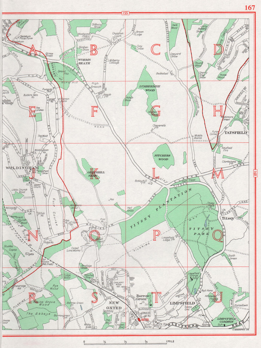 SURREY. Woldingham New Oxted Limpsfield. Pre-M25 1964 vintage map chart