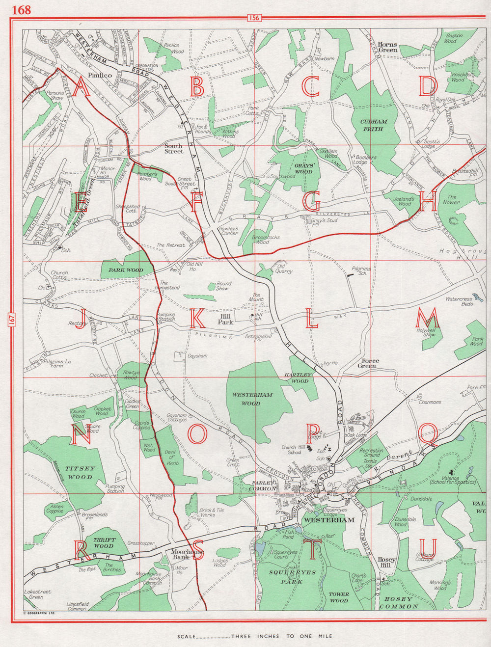SURREY. Westerham Tatsfield Pimlico Horns Green Moorhouse Bank. Pre-M25 1964 map