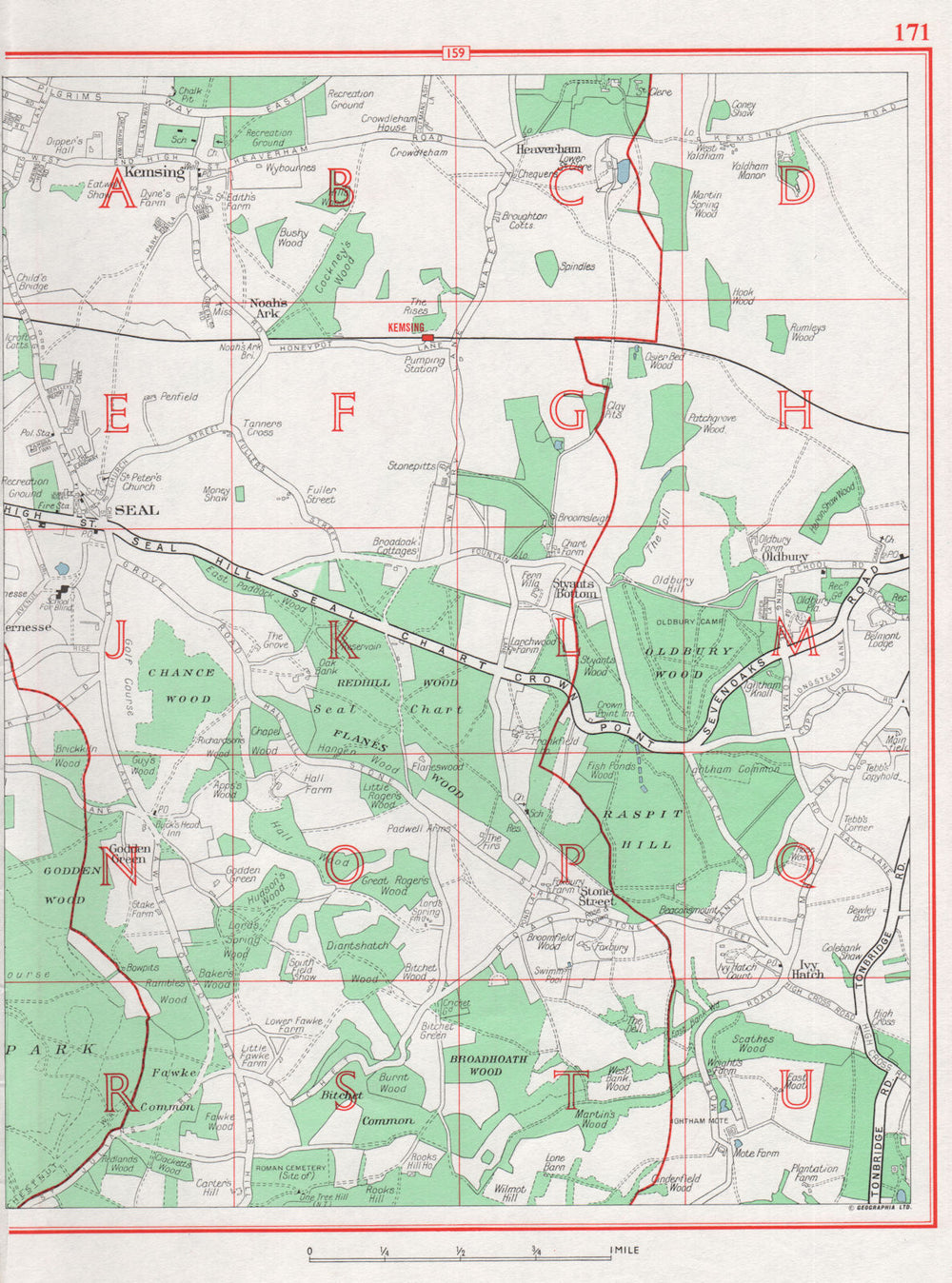 KENT. Kemsing Seal Noah's Ark Ivy Hatch Seal Chart 1964 old vintage map