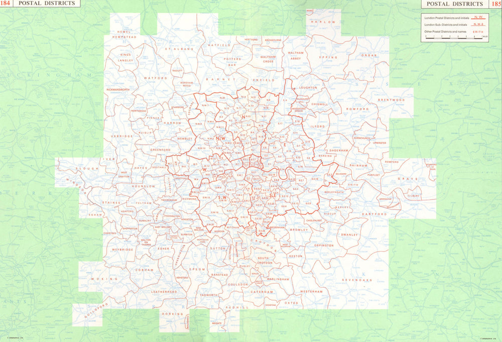 GREATER LONDON. Postal Districts & postal codes 1964 old vintage map chart